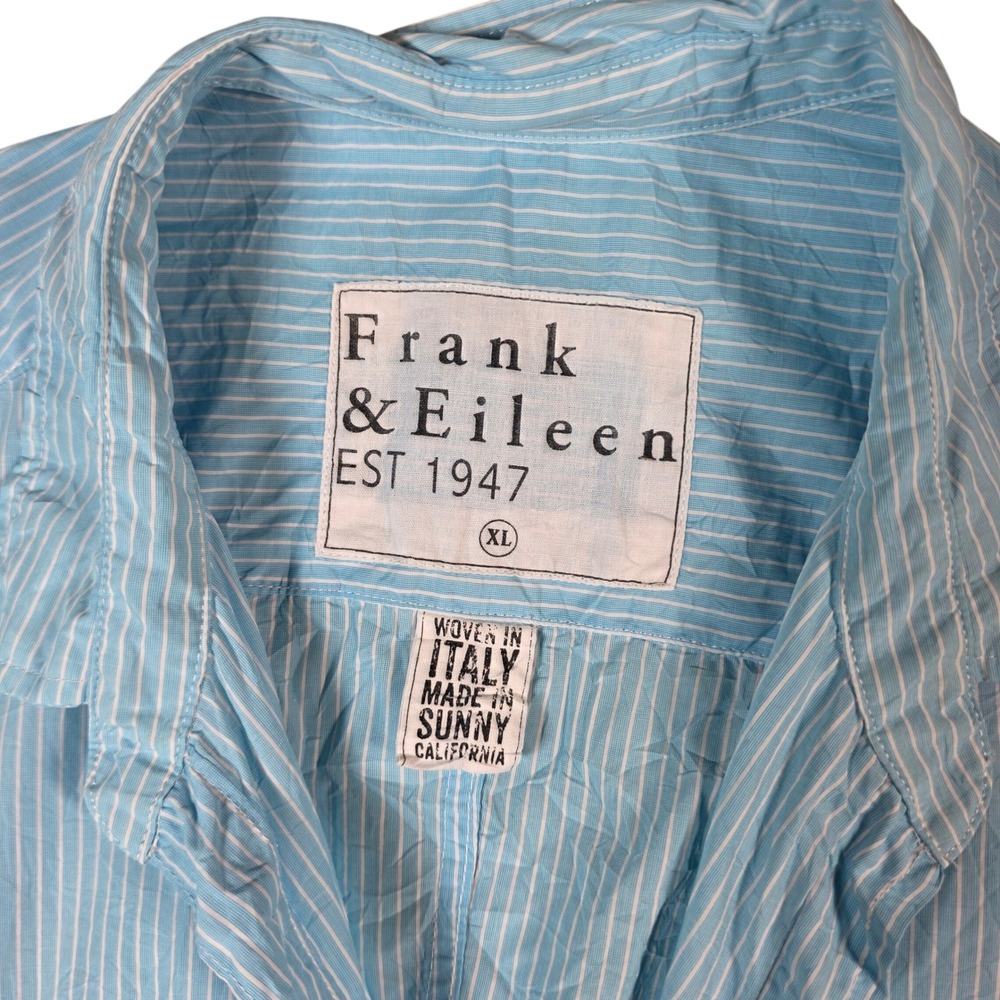 Frank & Eileen Barry Shirt Womens XL Blue White Pinstripe woven in Italy Luxury - Picture 9 of 10
